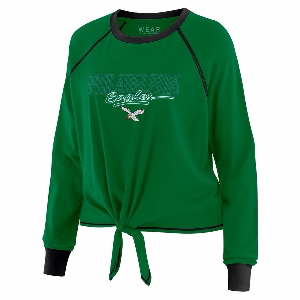 Philadelphia Eagles Women's S Tie Front Shirt WEAR by Erin Andrews Kelly Green